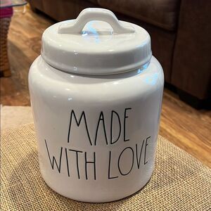 White Ceramic Jar with 'Made With Love' Text